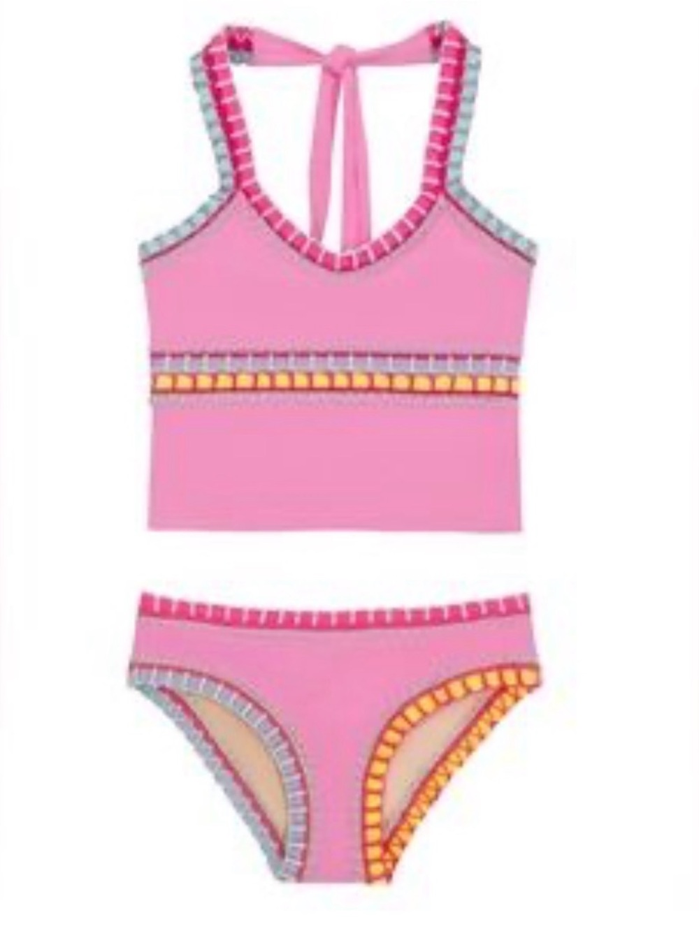 Pilyq Pink Tankini & Bikini Set with Multicolor Trim